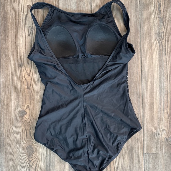 Badgley Mischka Black Lace Inset Swimsuit - Size 10 Luxe Collection - Picture 4 of 7
